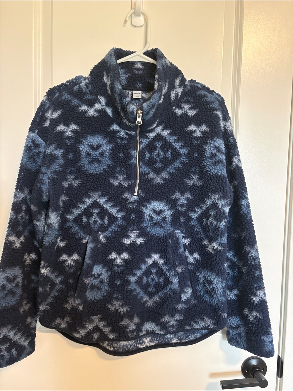 Old Navy Navy & Light Blue Patterned Half-Zip Sherpa Pullover